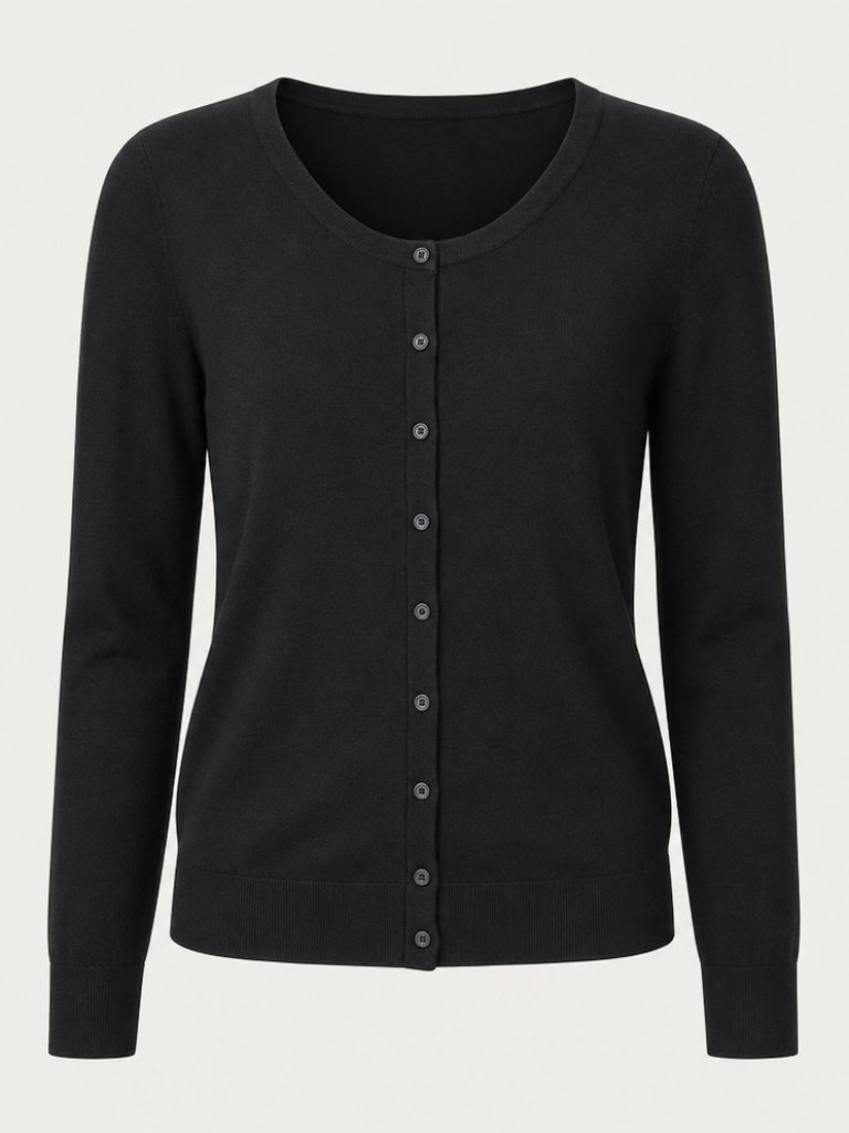 Black Basic Simple Button Front Cardigan Size Large